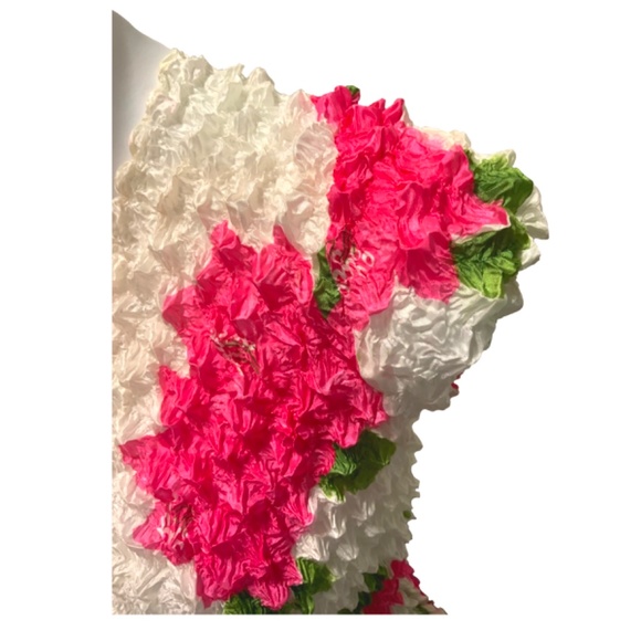 Vintage Cap Sleeve Popcorn Bubble Crinkle Super Stretchy Floral Shirt - Picture 3 of 4